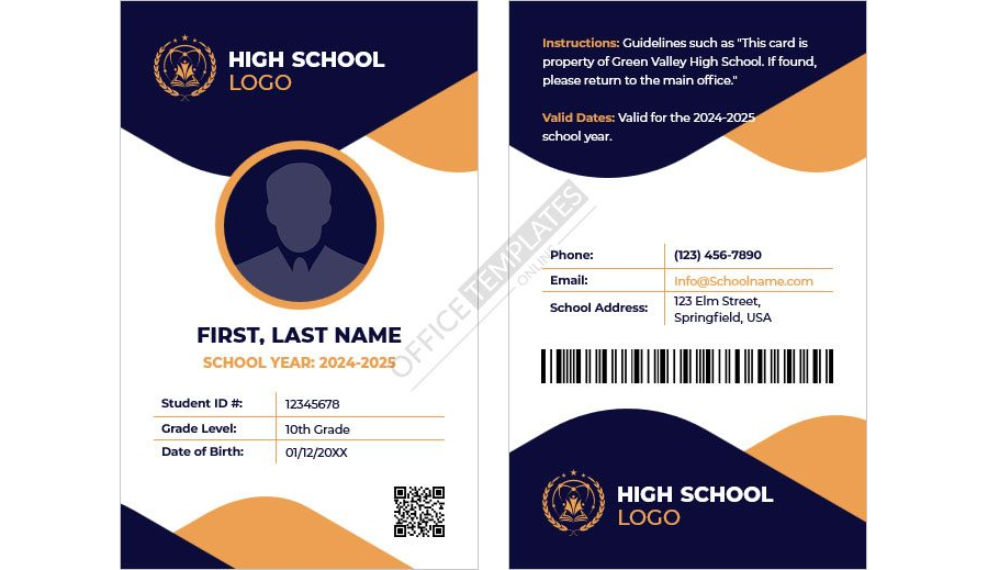 High School Student ID Card Template