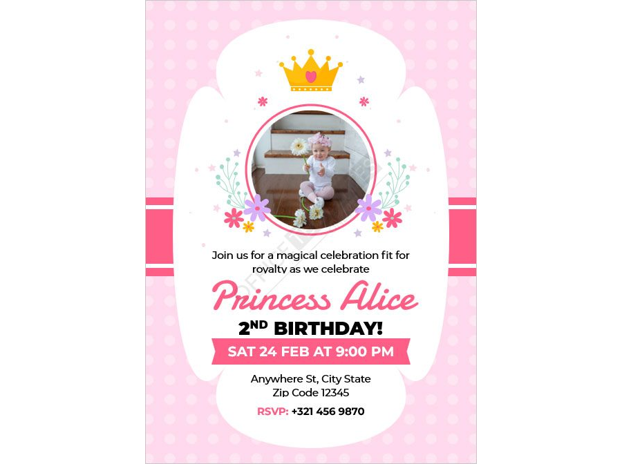 Princess-Themed Birthday Invitation Card Template