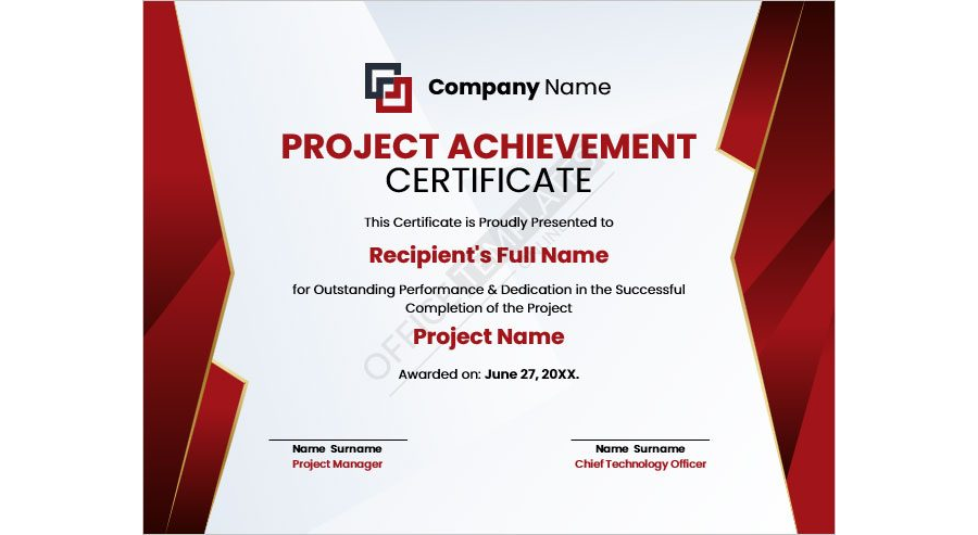 Project Achievement Certificate Template
