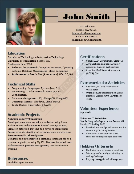 IT Fresher Resume Template