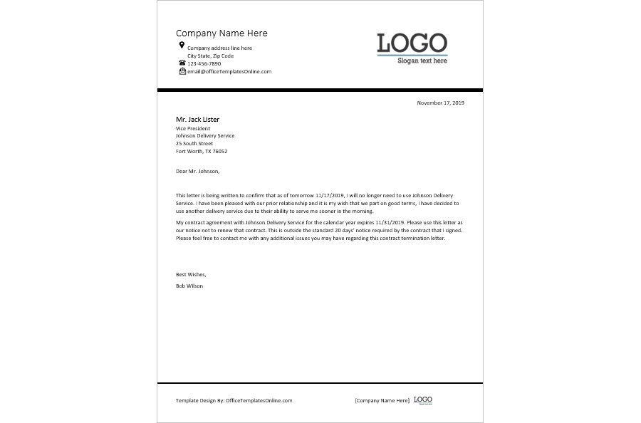 Agreement Cancellation Notice Template