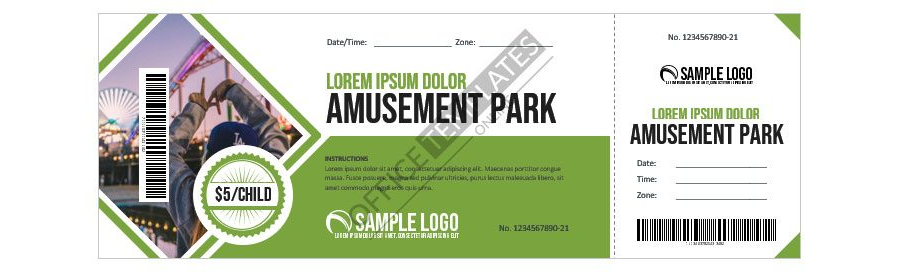Download MS Word Ticket Template for Amusement Park