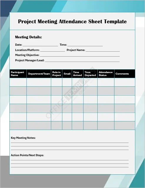 Project Meeting Attendance Sheet Template
