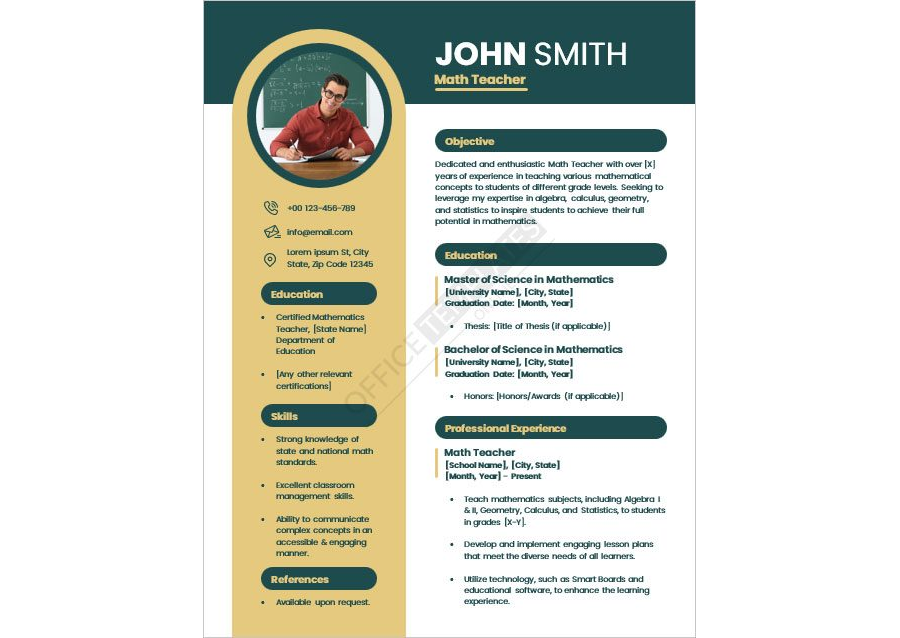 Math Teacher Resume Template