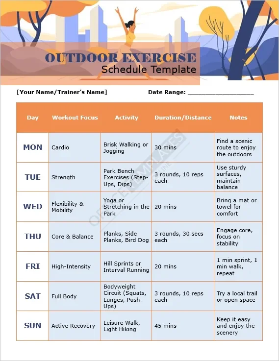 Outdoor Exercise Schedule Template
