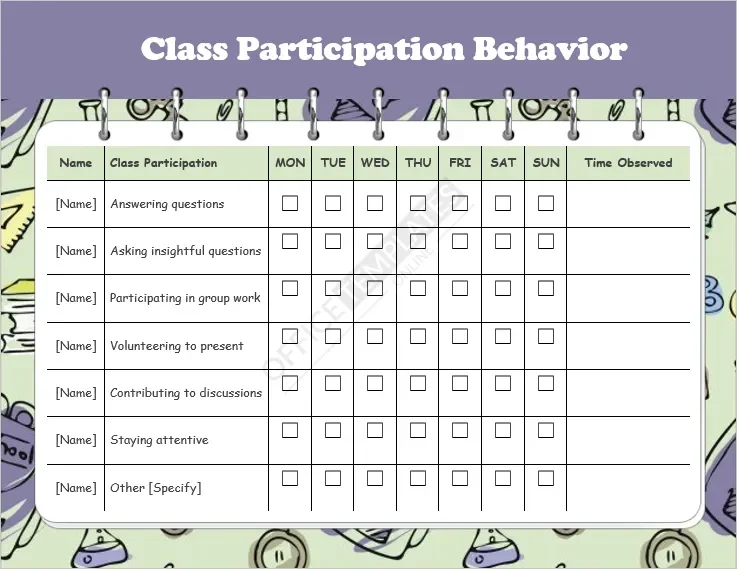 Class Participation Behavior Chart Template