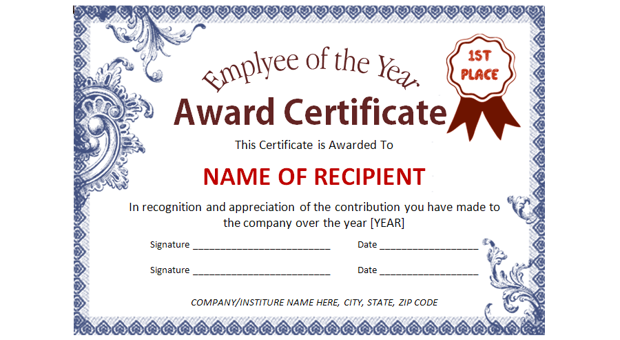 Download Printable Award Certificate Template in MS Word