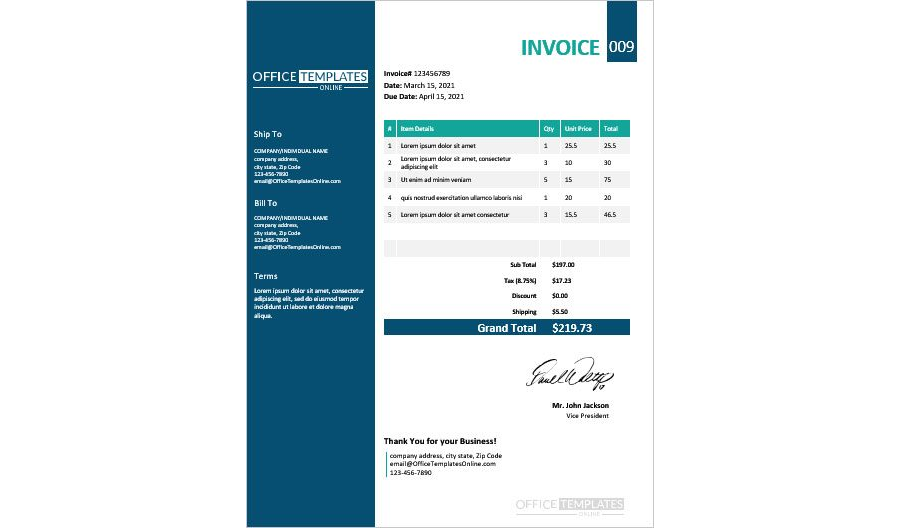 Download Sample Sales Invoice Template