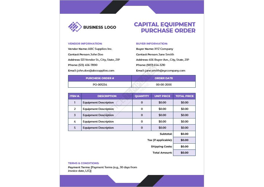 Capital Equipment Purchase Order Template