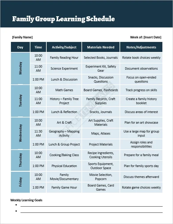 Family Group Learning Schedule