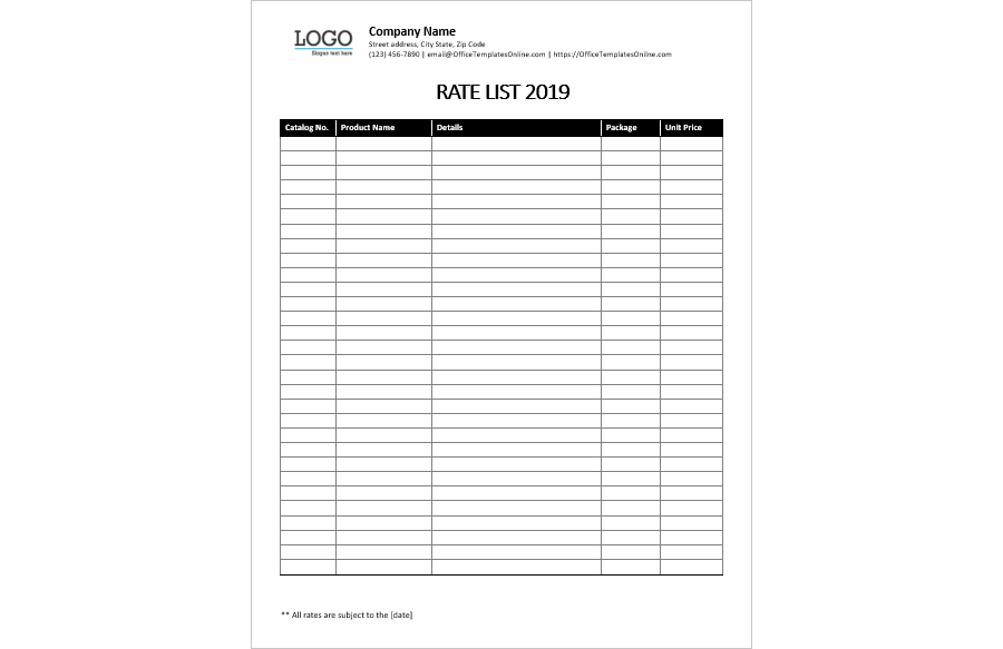 Rate Sheet (PDF Version)
