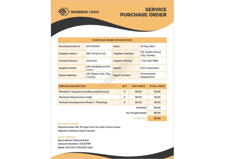 Service Purchase Order Template