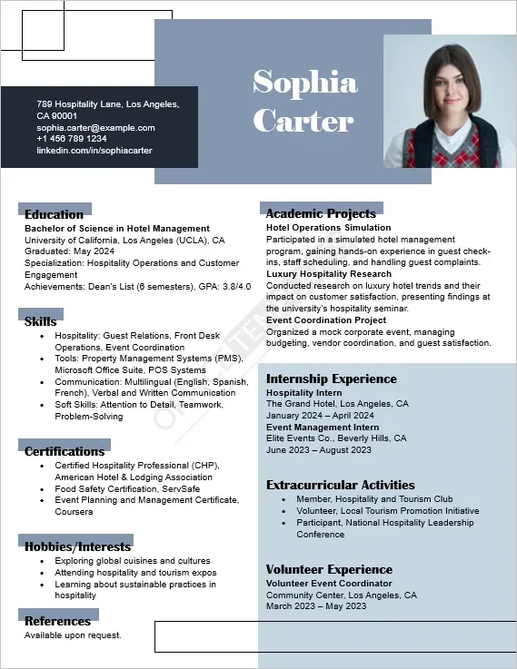 Hotel Management Fresher Resume Template