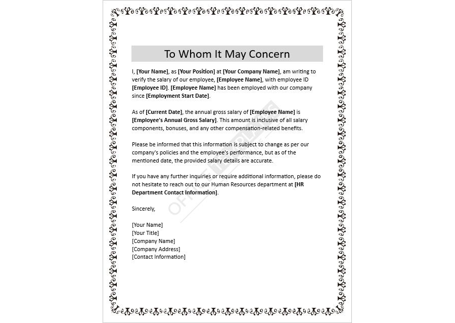 Employee Salary Verification Letter Template