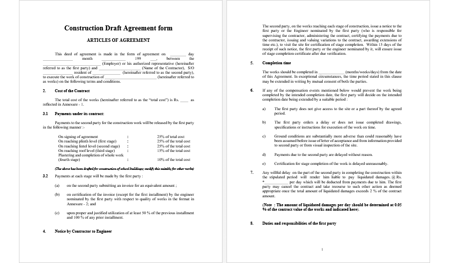 Construction Agreement Form