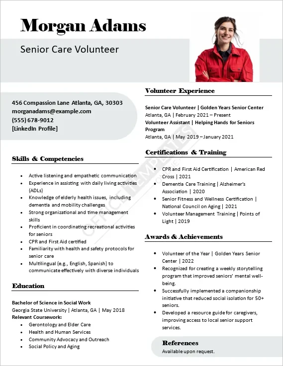 Senior Care Volunteer Resume Template