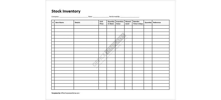 Download Stock Inventory Template for MS Word