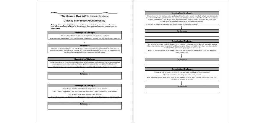 Inference Worksheet Template formatted in MS Word