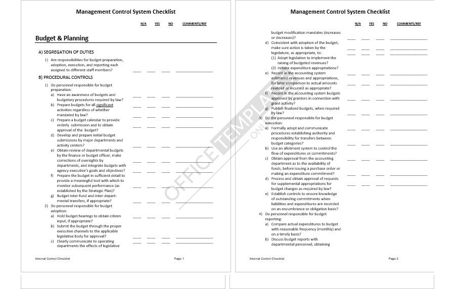 Internal Audit for Management Control Template in MS Word