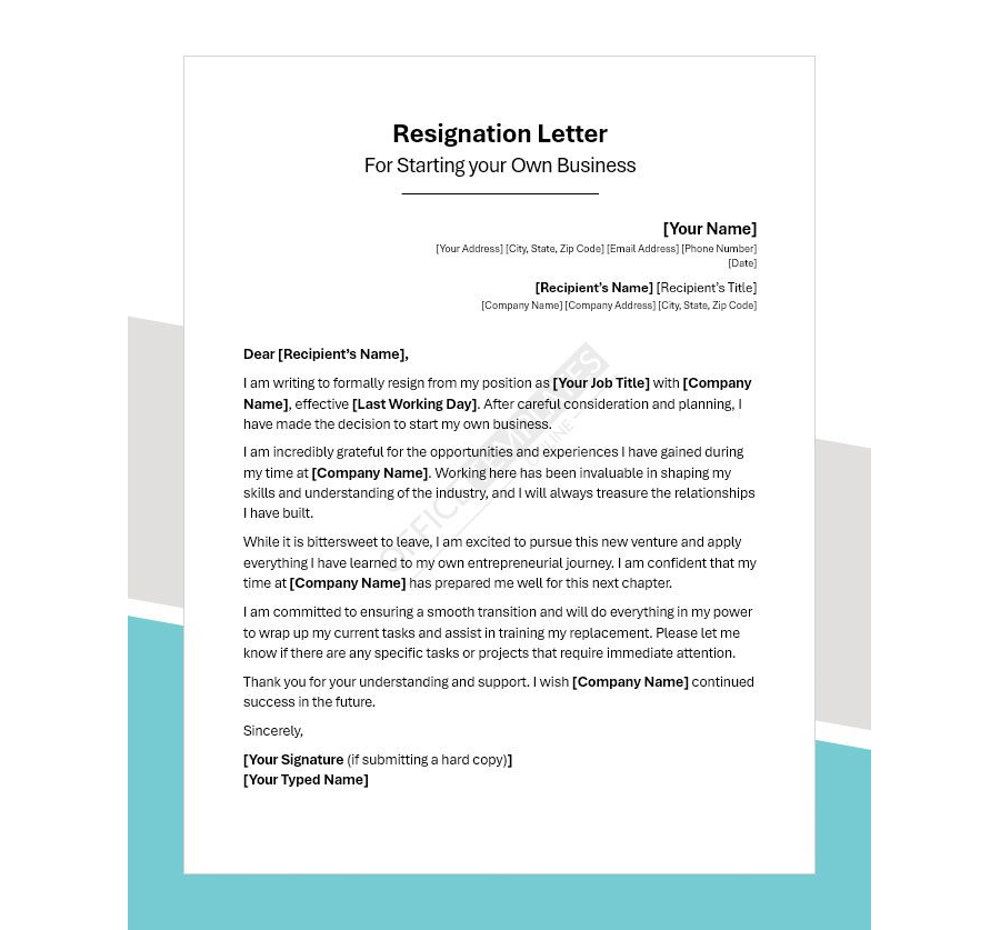 Resignation Letter for Starting Own Business
