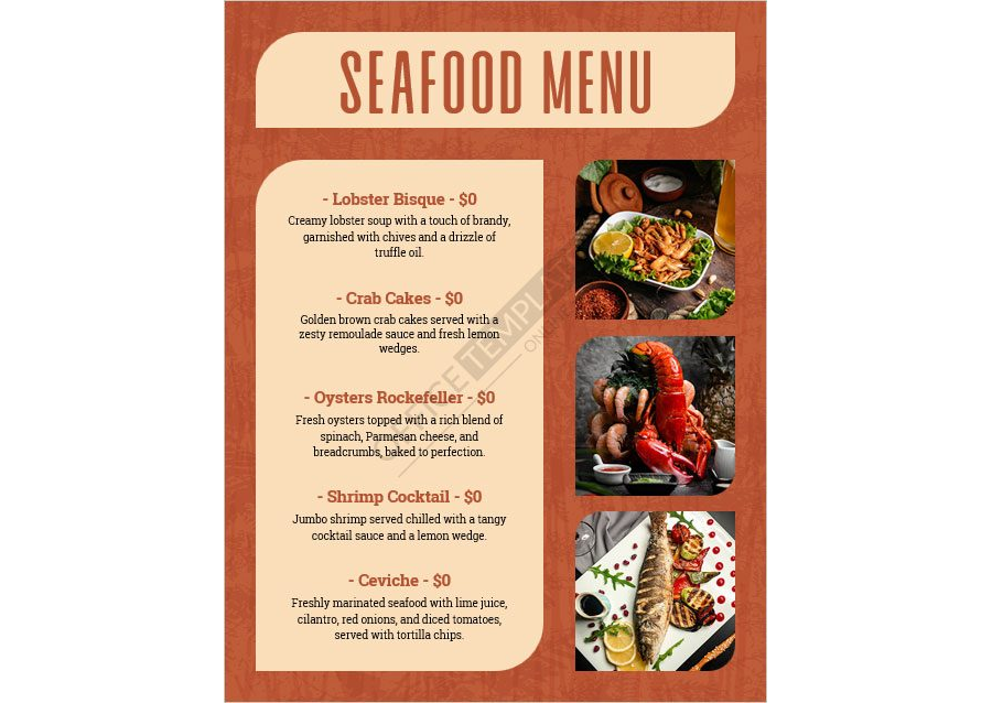 Seafood Menu Template