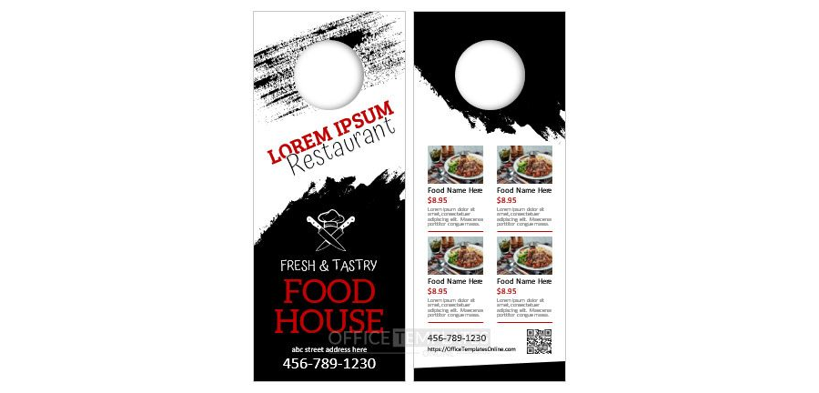 Download Printable Door Hanger for Restaurant Menu in MS Word