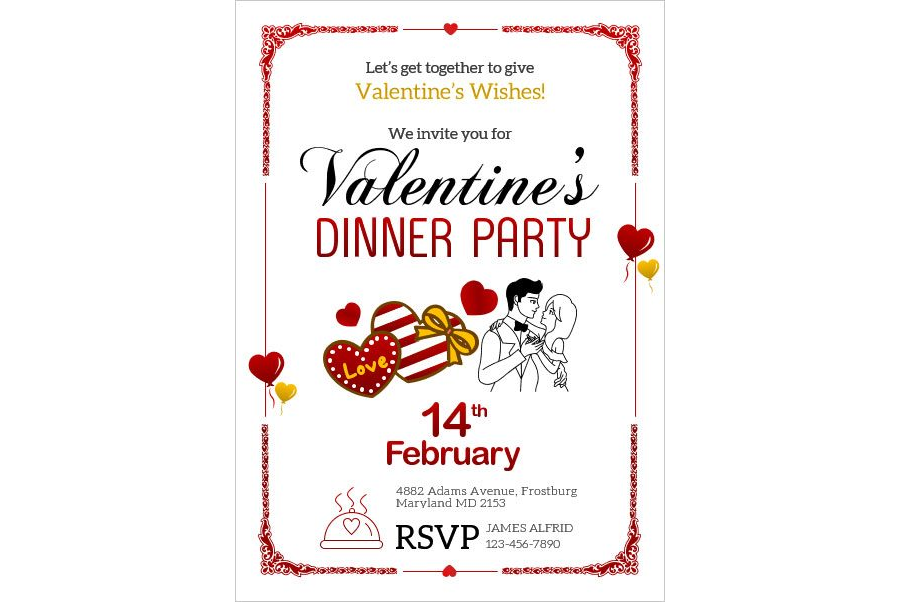 Download Valentines Dinner Invitation Card Template for Microsoft Word