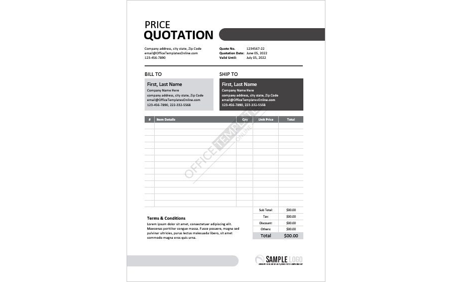 Price Quotation Format in MS Word