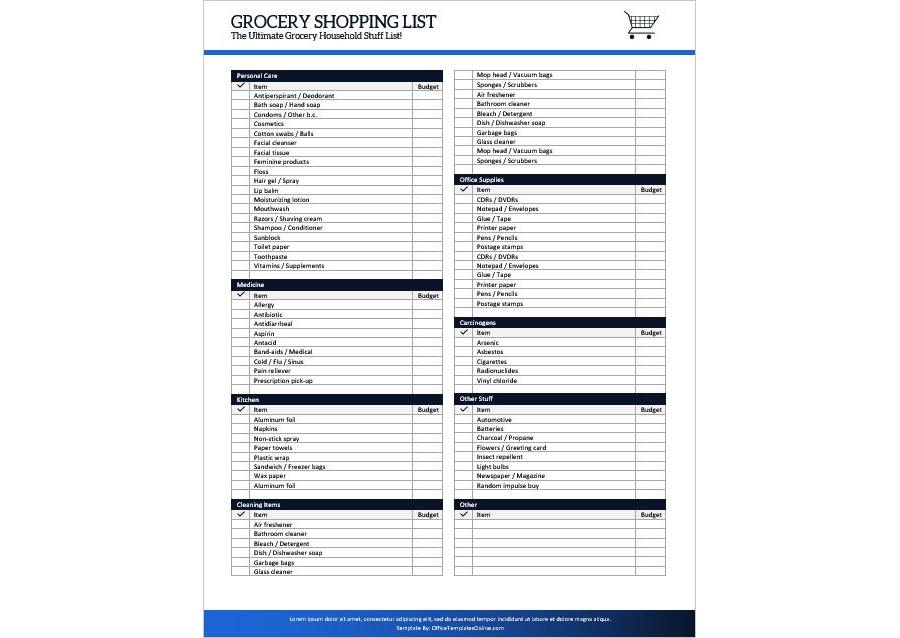 Download Shopping Grocery List Template for Household Stuff - MS Word Version