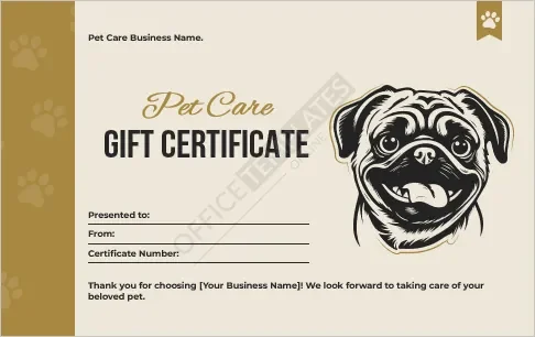 Pet Care Gift Certificate Template