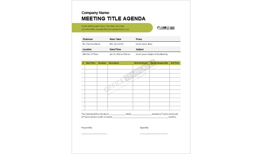 Meeting Agenda Format in MS Word
