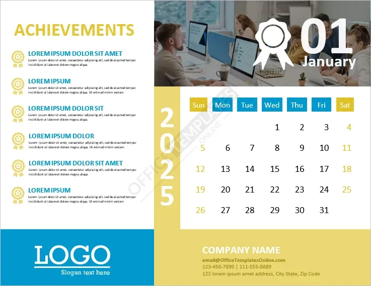 Download Month Calendar Template with a List of Achievements on the Left Side