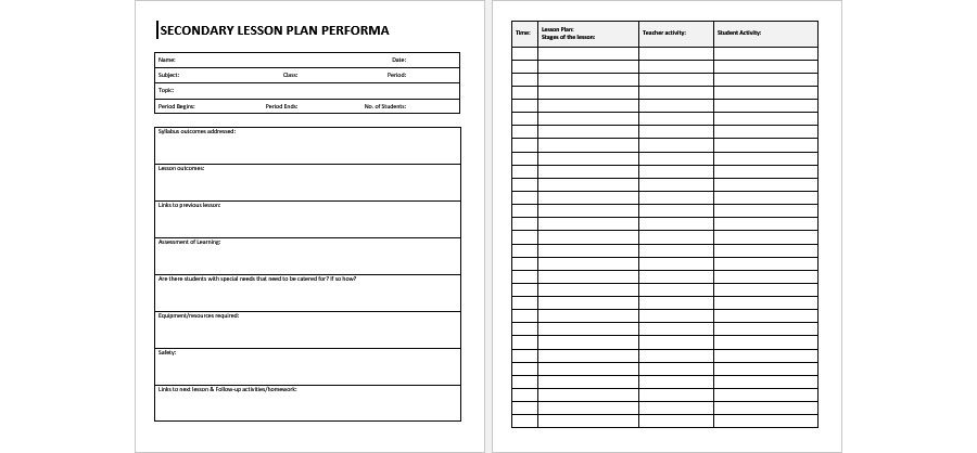 Download Secondary Lesson Plan Performa