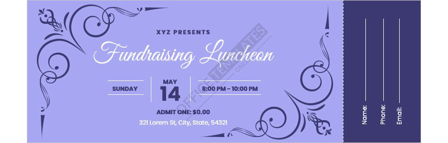 Luncheon Fundraiser ticket Design in MS Word Format
