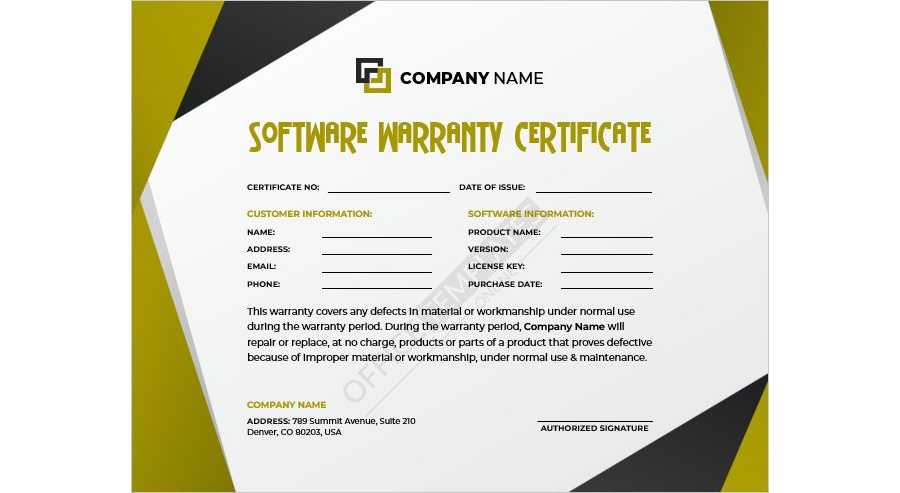 Software Warranty Certificate Template