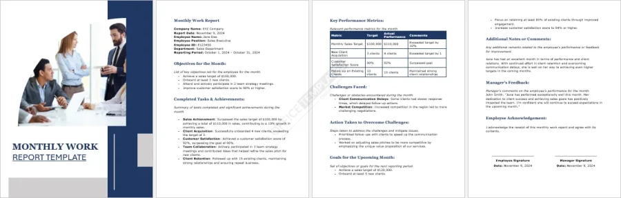 Monthly Work Report Template