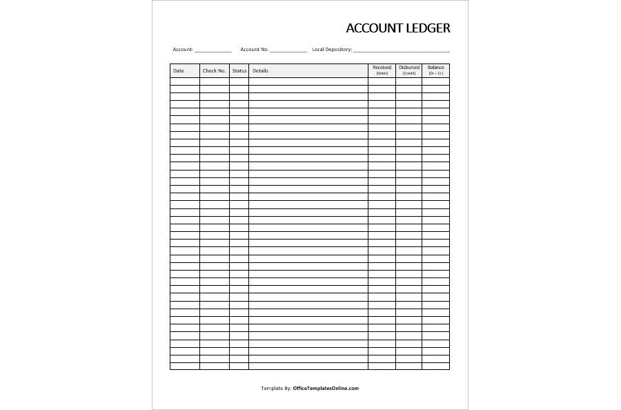 Account Ledger Template with Checks Reference