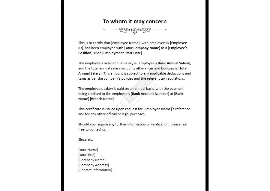 Annual Salary Certificate Template