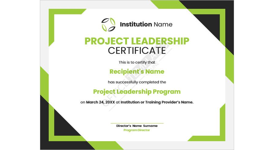 Project Leadership Certificate Template