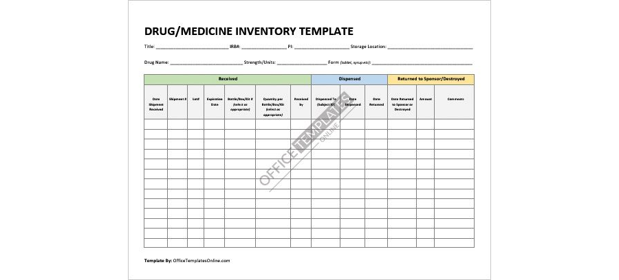 Download Drug/Medicine Inventory Format for MS Word