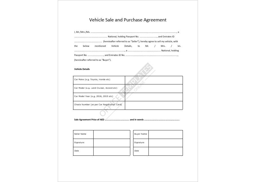 Vehicle Purchase Agreement Template