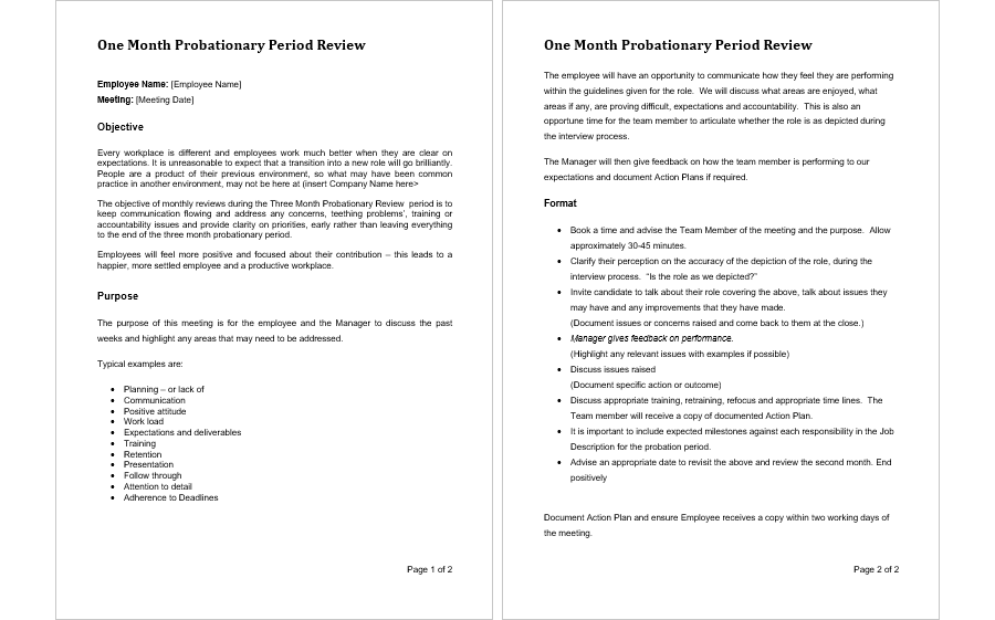 One Month Probationary Period Review