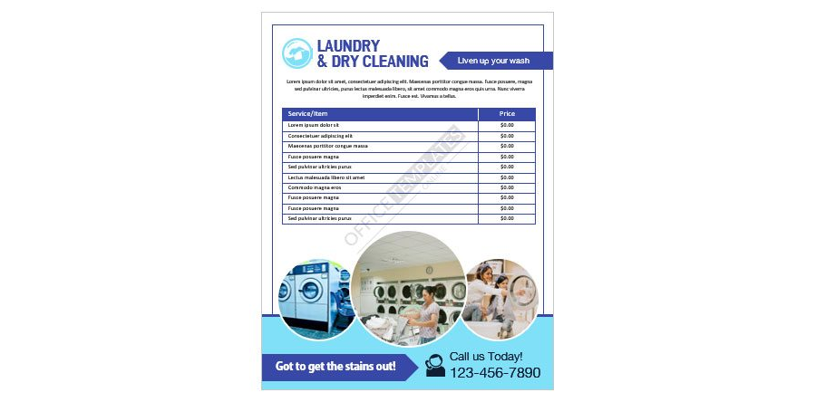 Download Laundry & Dry Cleaning Rate List Flyer Format for MS Word