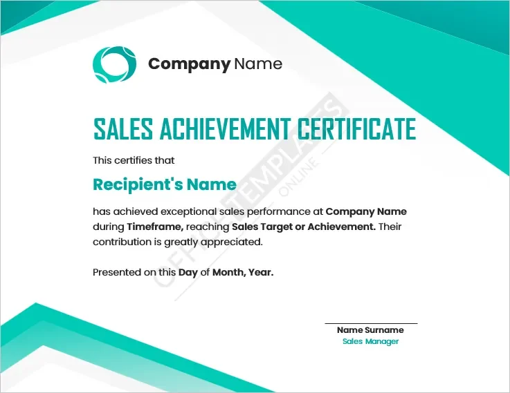 Sales Achievement Certificate Template