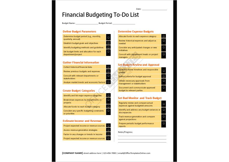 Financial Budgeting To Do List Template