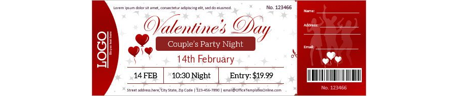 Download Valentine Party Event Ticket Template for MS Word