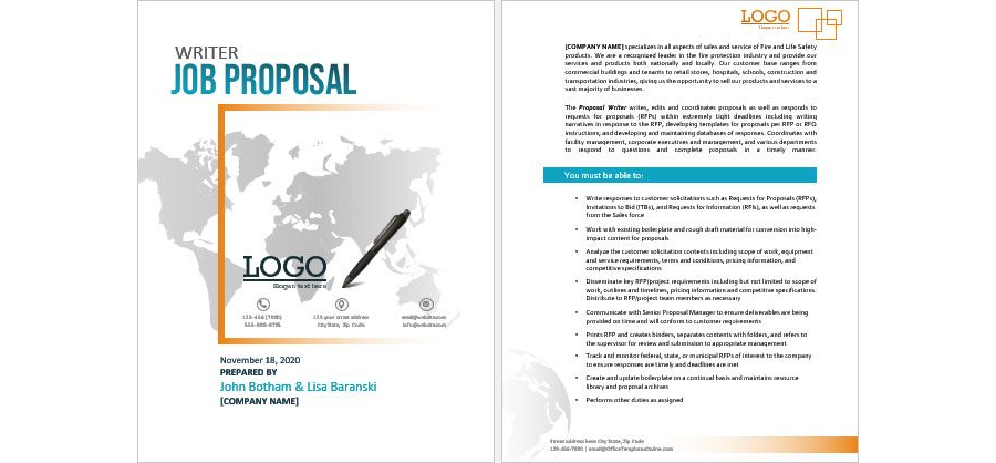 Download Writer Job Proposal Template