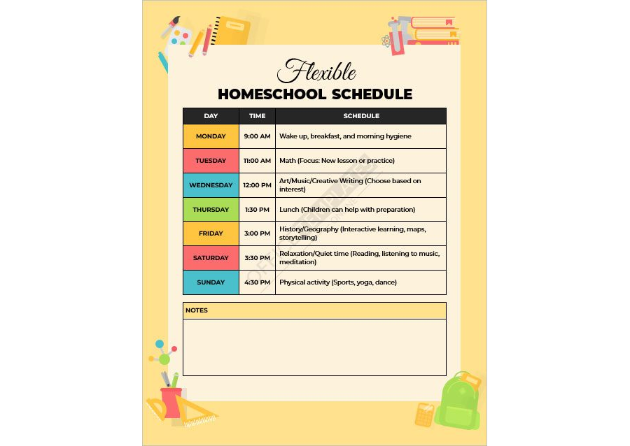 Flexible Homeschool Schedule Template