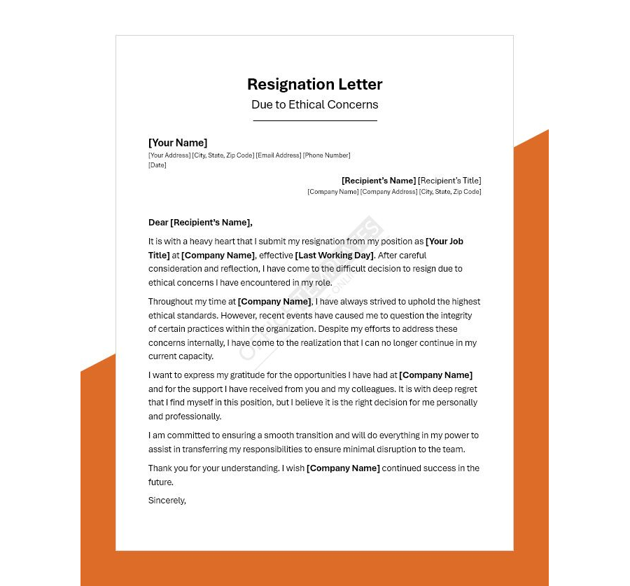 Resignation Letter Due to Ethical Concerns