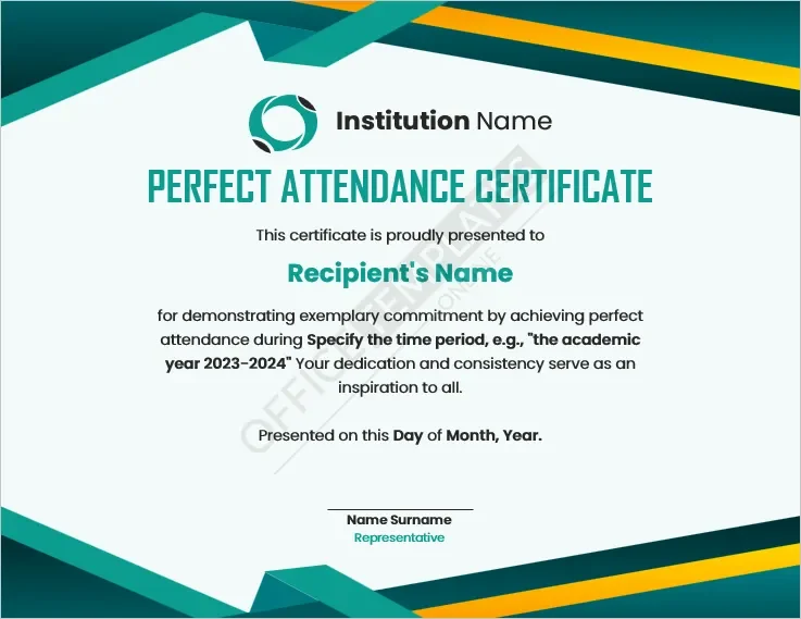 Perfect Attendance Certificate Template
